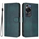 For Huawei P60 / P60 Pro Line Splicing Buckle Retro Leather Phone Case(Dark Green) - 2