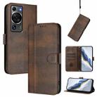 For Huawei P60 / P60 Pro Line Splicing Buckle Retro Leather Phone Case(Brown) - 1