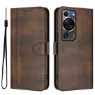 For Huawei P60 / P60 Pro Line Splicing Buckle Retro Leather Phone Case(Brown) - 2