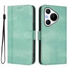 For Huawei Pura 70 Line Splicing Buckle Retro Leather Phone Case(Mint Green) - 2