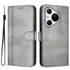 For Huawei Pura 70 Line Splicing Buckle Retro Leather Phone Case(Grey) - 2