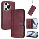 For Huawei Pura 70 Line Splicing Buckle Retro Leather Phone Case(Wine Red) - 1