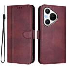 For Huawei Pura 70 Line Splicing Buckle Retro Leather Phone Case(Wine Red) - 2
