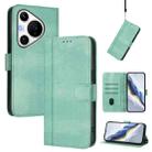 For Huawei Pura 70 Pro / Pura 70 Pro+ Line Splicing Buckle Retro Leather Phone Case(Mint Green) - 1