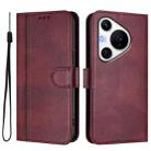 For Huawei Pura 70 Pro / Pura 70 Pro+ Line Splicing Buckle Retro Leather Phone Case(Wine Red) - 2