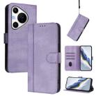 For Huawei Pura 70 Pro / Pura 70 Pro+ Line Splicing Buckle Retro Leather Phone Case(Purple) - 1