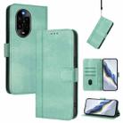 For Huawei Nova 13 Pro Line Splicing Buckle Retro Leather Phone Case(Mint Green) - 1