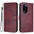 For Huawei Nova 13 Pro Line Splicing Buckle Retro Leather Phone Case(Wine Red) - 2