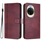 For Huawei nova 14 Line Splicing Buckle Retro Leather Phone Case(Wine Red) - 2
