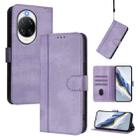 For Huawei nova 14 Pro Line Splicing Buckle Retro Leather Phone Case(Purple) - 1