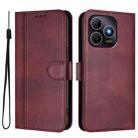 For Huawei Enjoy 80s Line Splicing Buckle Retro Leather Phone Case(Wine Red) - 2