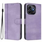 For Huawei Enjoy 80s Line Splicing Buckle Retro Leather Phone Case(Purple) - 2