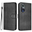 For Honor 50 Pro Line Splicing Buckle Retro Leather Phone Case(Black) - 2
