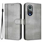 For Honor 50 Pro Line Splicing Buckle Retro Leather Phone Case(Grey) - 2