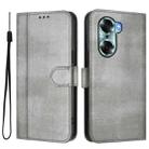 For Honor 60 Line Splicing Buckle Retro Leather Phone Case(Grey) - 2