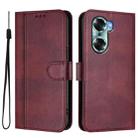 For Honor 60 Line Splicing Buckle Retro Leather Phone Case(Wine Red) - 2