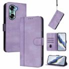 For Honor 60 Line Splicing Buckle Retro Leather Phone Case(Purple) - 1