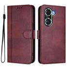For Honor 60 Pro Line Splicing Buckle Retro Leather Phone Case(Wine Red) - 2