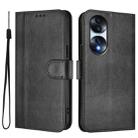 For Honor 70 Line Splicing Buckle Retro Leather Phone Case(Black) - 2