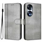 For Honor 70 Line Splicing Buckle Retro Leather Phone Case(Grey) - 2