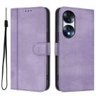 For Honor 70 Line Splicing Buckle Retro Leather Phone Case(Purple) - 2