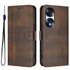 For Honor 70 Line Splicing Buckle Retro Leather Phone Case(Brown) - 2