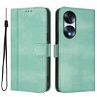 For Honor 70 Pro Line Splicing Buckle Retro Leather Phone Case(Mint Green) - 2