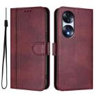 For Honor 70 Pro Line Splicing Buckle Retro Leather Phone Case(Wine Red) - 2