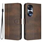 For Honor 70 Pro Line Splicing Buckle Retro Leather Phone Case(Brown) - 2