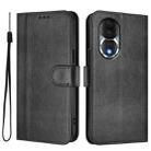 For Honor 80 Line Splicing Buckle Retro Leather Phone Case(Black) - 2