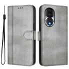 For Honor 80 Line Splicing Buckle Retro Leather Phone Case(Grey) - 2