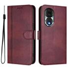 For Honor 80 Line Splicing Buckle Retro Leather Phone Case(Wine Red) - 2