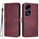 For Honor 80 GT Line Splicing Buckle Retro Leather Phone Case(Wine Red) - 2