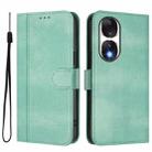 For Honor 90 Line Splicing Buckle Retro Leather Phone Case(Mint Green) - 2