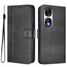 For Honor 90 Line Splicing Buckle Retro Leather Phone Case(Black) - 2