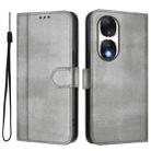 For Honor 90 Line Splicing Buckle Retro Leather Phone Case(Grey) - 2