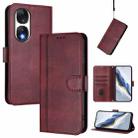 For Honor 90 Line Splicing Buckle Retro Leather Phone Case(Wine Red) - 1