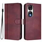 For Honor 90 Line Splicing Buckle Retro Leather Phone Case(Wine Red) - 2