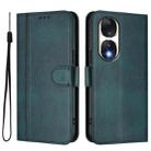 For Honor 90 Line Splicing Buckle Retro Leather Phone Case(Dark Green) - 2