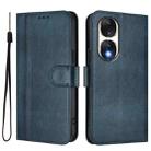 For Honor 90 Line Splicing Buckle Retro Leather Phone Case(Dark Blue) - 2