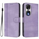 For Honor 90 Line Splicing Buckle Retro Leather Phone Case(Purple) - 2