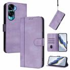 For Honor 90 Lite / Honor X50i Line Splicing Buckle Retro Leather Phone Case(Purple) - 1