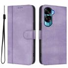 For Honor 90 Lite / Honor X50i Line Splicing Buckle Retro Leather Phone Case(Purple) - 2