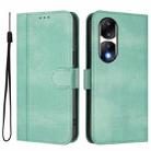 For Honor 90 Pro Line Splicing Buckle Retro Leather Phone Case(Mint Green) - 2