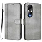 For Honor 90 Pro Line Splicing Buckle Retro Leather Phone Case(Grey) - 2