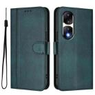 For Honor 90 Pro Line Splicing Buckle Retro Leather Phone Case(Dark Green) - 2