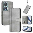 For Honor 90 Smart / X7b 4G / X7b 5G Global Line Splicing Buckle Retro Leather Phone Case(Grey) - 1