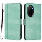 For Honor 100 Pro Line Splicing Buckle Retro Leather Phone Case(Mint Green) - 2