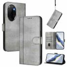 For Honor 100 Pro Line Splicing Buckle Retro Leather Phone Case(Grey) - 1