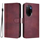 For Honor 100 Pro Line Splicing Buckle Retro Leather Phone Case(Wine Red) - 2
